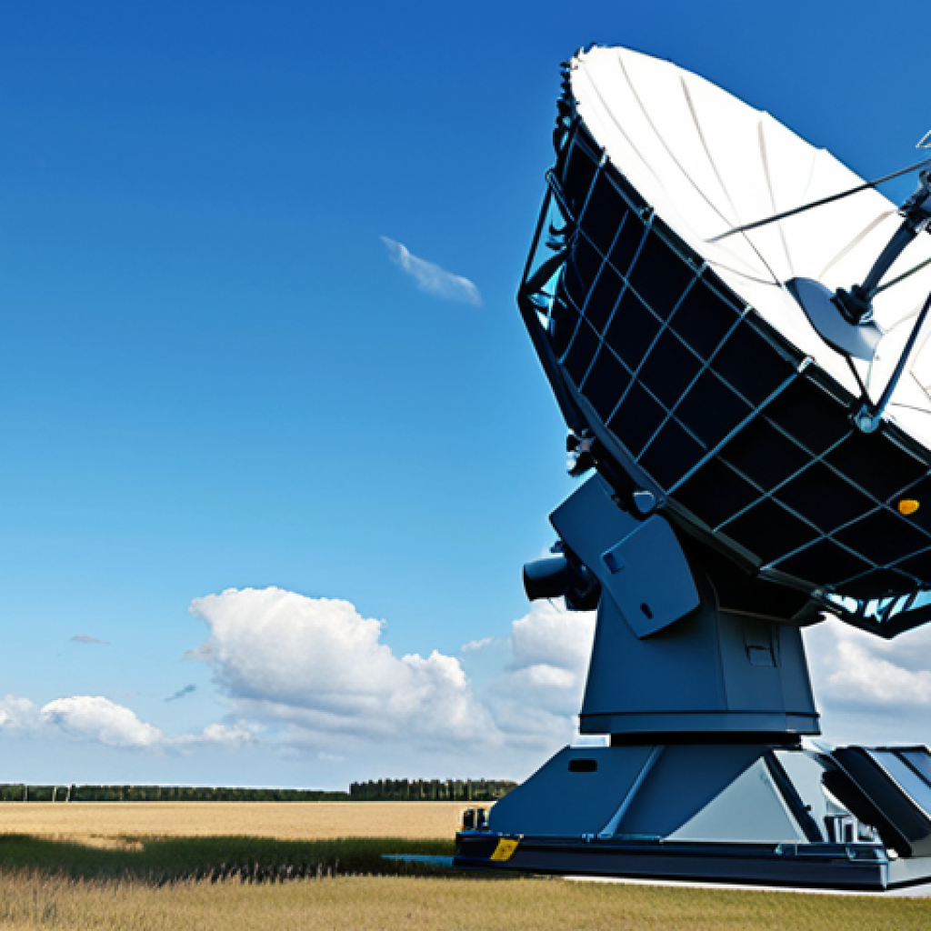 공군의 대공 방어 전략 - **
A modern air defense radar system scanning the sky. The scene includes a clear blue sky with a f...