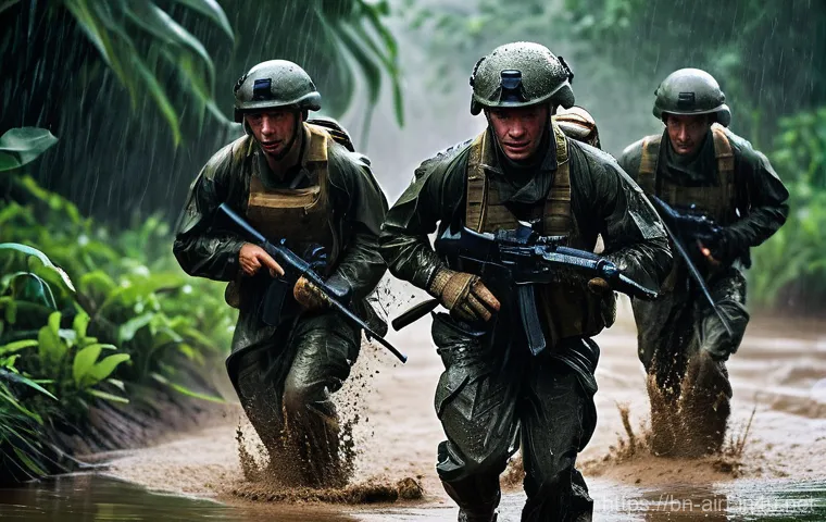 공군의 공군 특수부대 훈련 과정 - **Image Prompt 1: Unyielding Endurance in a Tempest**
"A group of highly determined special forc...