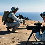공군의 해군 및 육군과 협력 작전 - A highly detailed military coordination scene showcasing the joint operation of Air Force, Navy, and...
