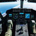 공군의 미래 항공 기술 - A cutting-edge military fighter jet cockpit interior showcasing an autonomous flight system in actio...