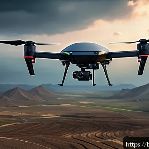 공군 드론 훈련 및 실전 활용 - A detailed, futuristic military drone equipped with advanced sensors and AI technology, flying over ...