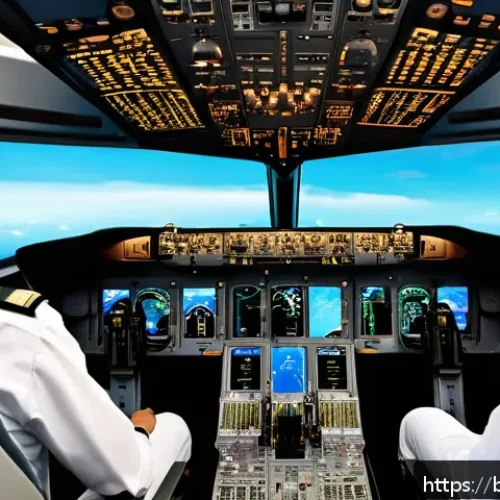공군의 사고 예방 시스템 - A cutting-edge airplane cockpit interior featuring pilots wearing professional uniforms and seatbelt...